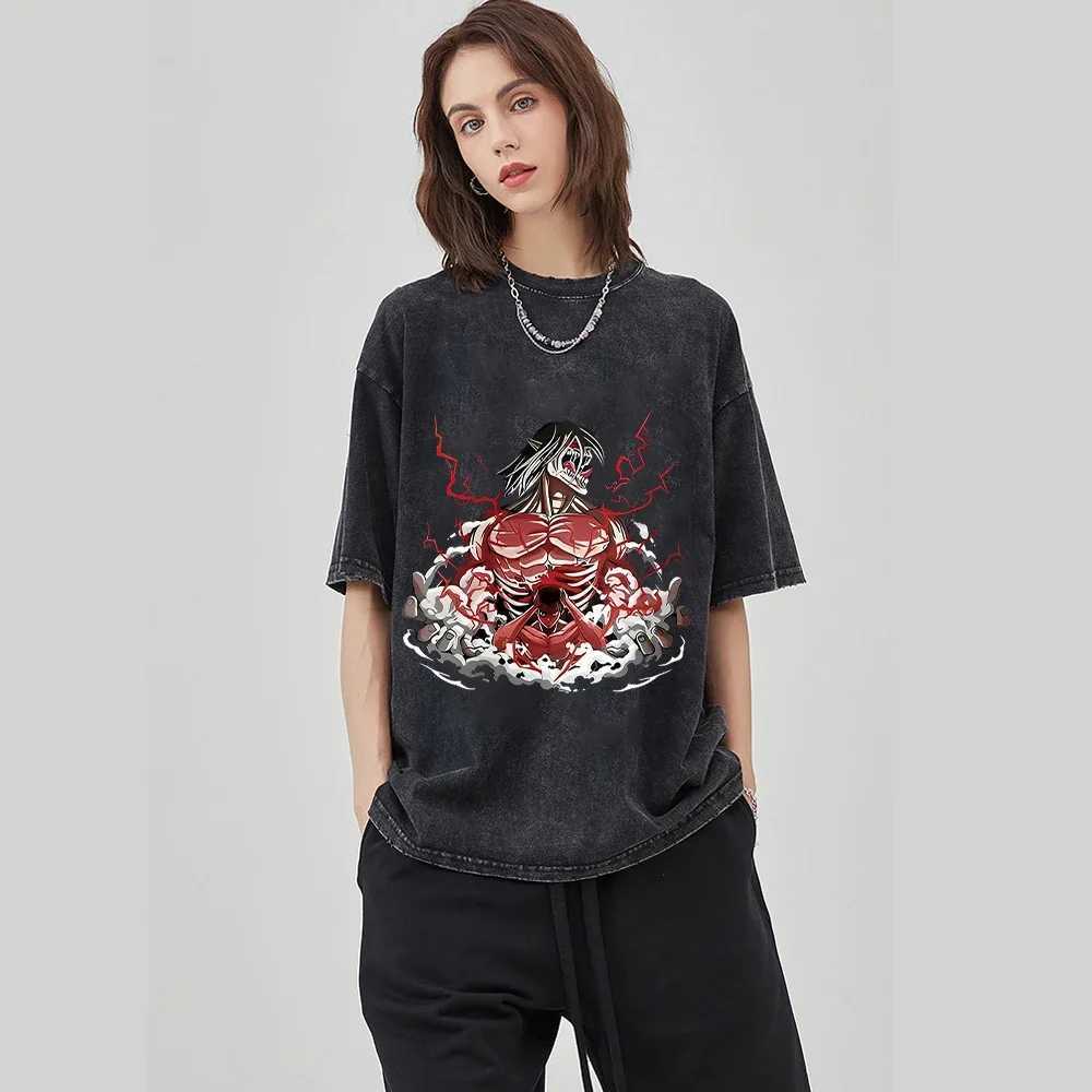Anime Attack on Titan T-Shirt Hip Hop Oversized Streetwear Vintage Printed Washed Short Sleeve T Shirt Summer Cotton Male Tops Y250819