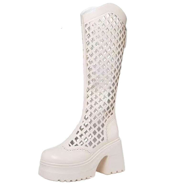 10cm Petite Hollow Knight for Women 2025 Summer New Breathable High Tube Boots Versatile Slimming Women's Sandals