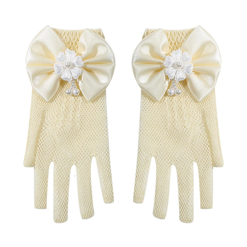 Mesh Bow White Gloves Dress Flower Girl Cute Simple Wedding Communion Party Princess Children Thin Short Elegant Mittens 250811