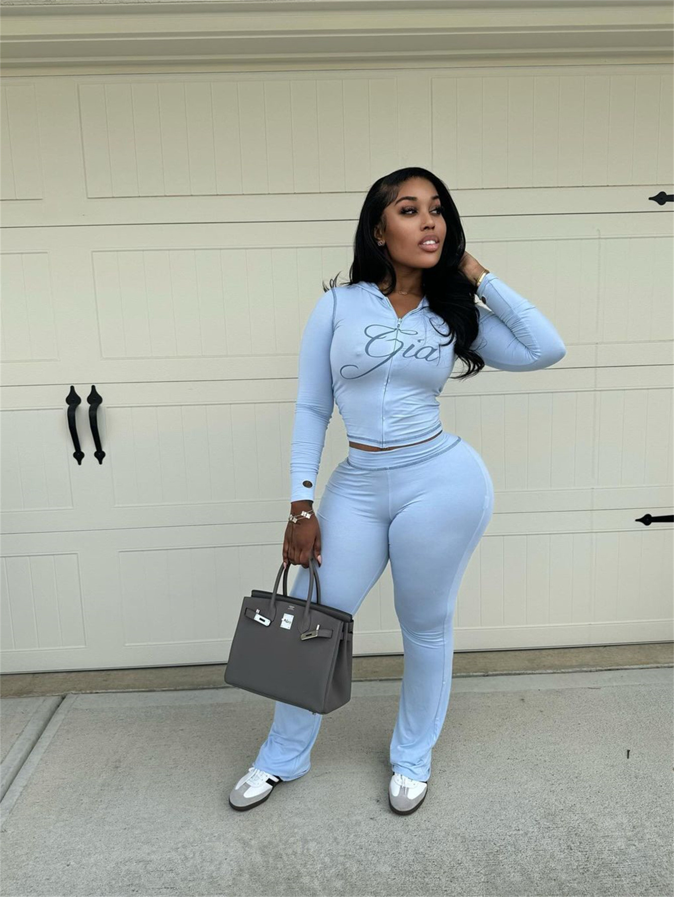 Women's Flared Tracksuit Set - Y2K Two Piece Zip Up Top & Low Waist Pants | Retro Style Sports Suit C260312