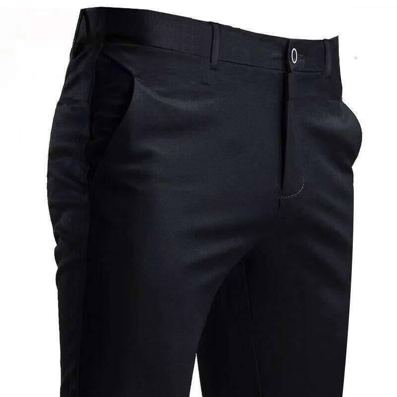 Men's Suit Stretch Smart Casual Trousers Pocket Solid Color Straight Wearable Full Length Home Work Black Dress Pants