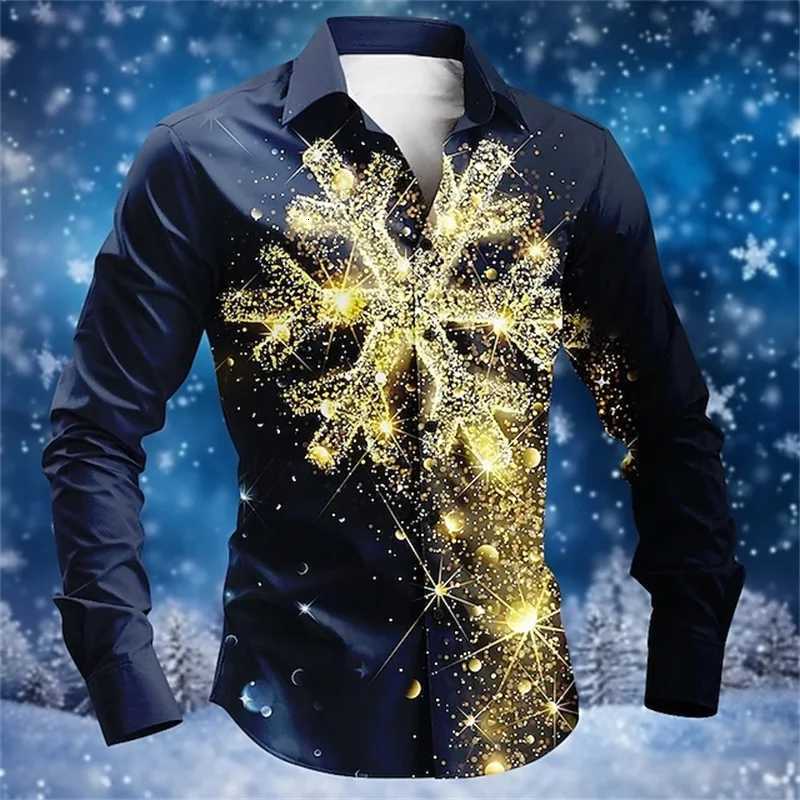 3D Print Christmas Elk Snowflake Graphic Shirts For Men Fashion Casual Mens Long Sleeve Button Up Shirt New In Plus Size Blouse Y250819