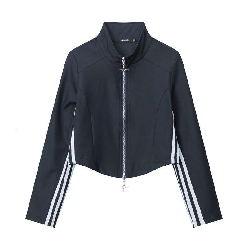 Heyhenry Stretch Chiffon Fabric American Style Trendy Brand Double Zipper Design Short Slim Stand Collar Jacket For Women B5