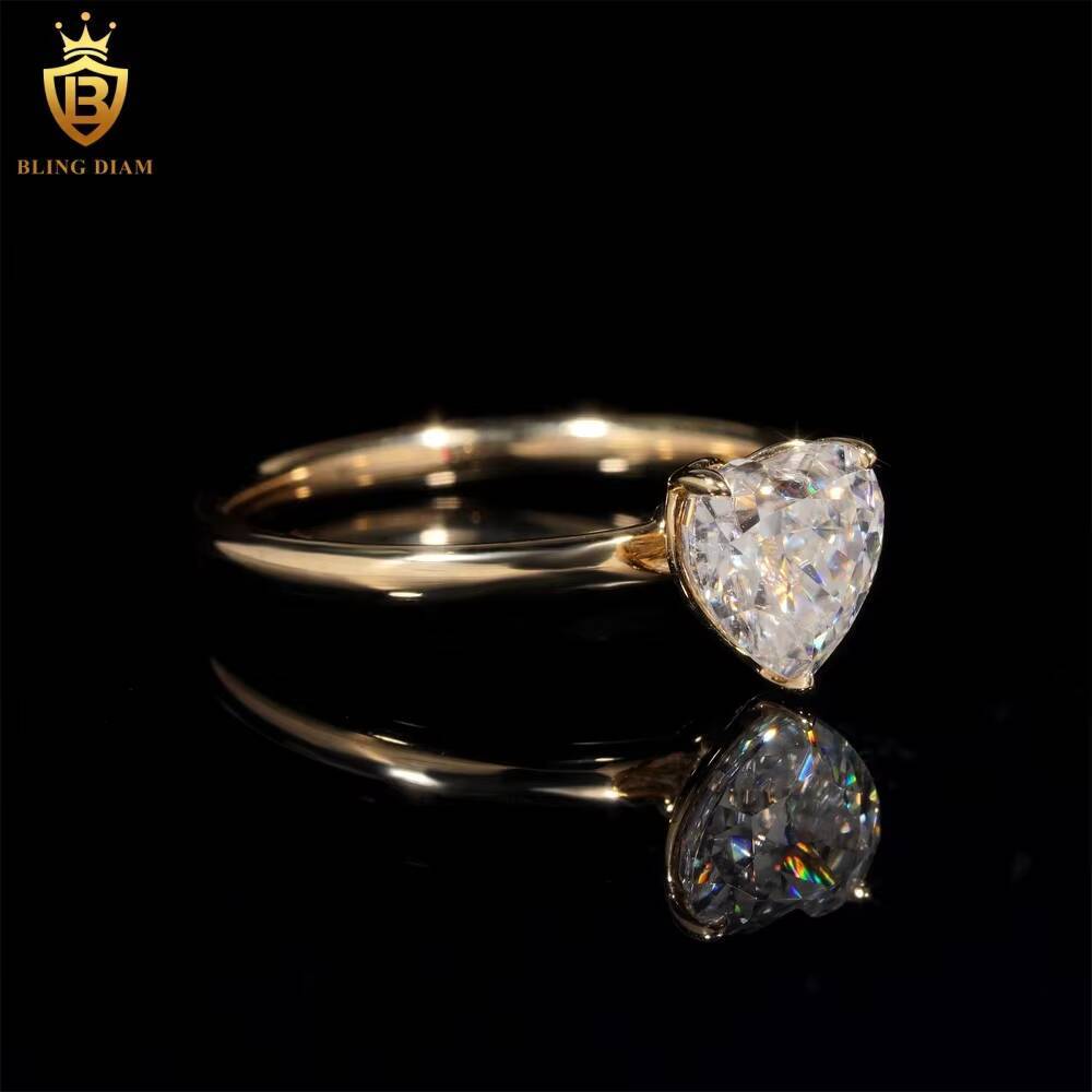 Shining 14K Solid VVS Moissanite Diamond Engagement Ring Women Finger Rings Heart Real Gold Wedding Rings