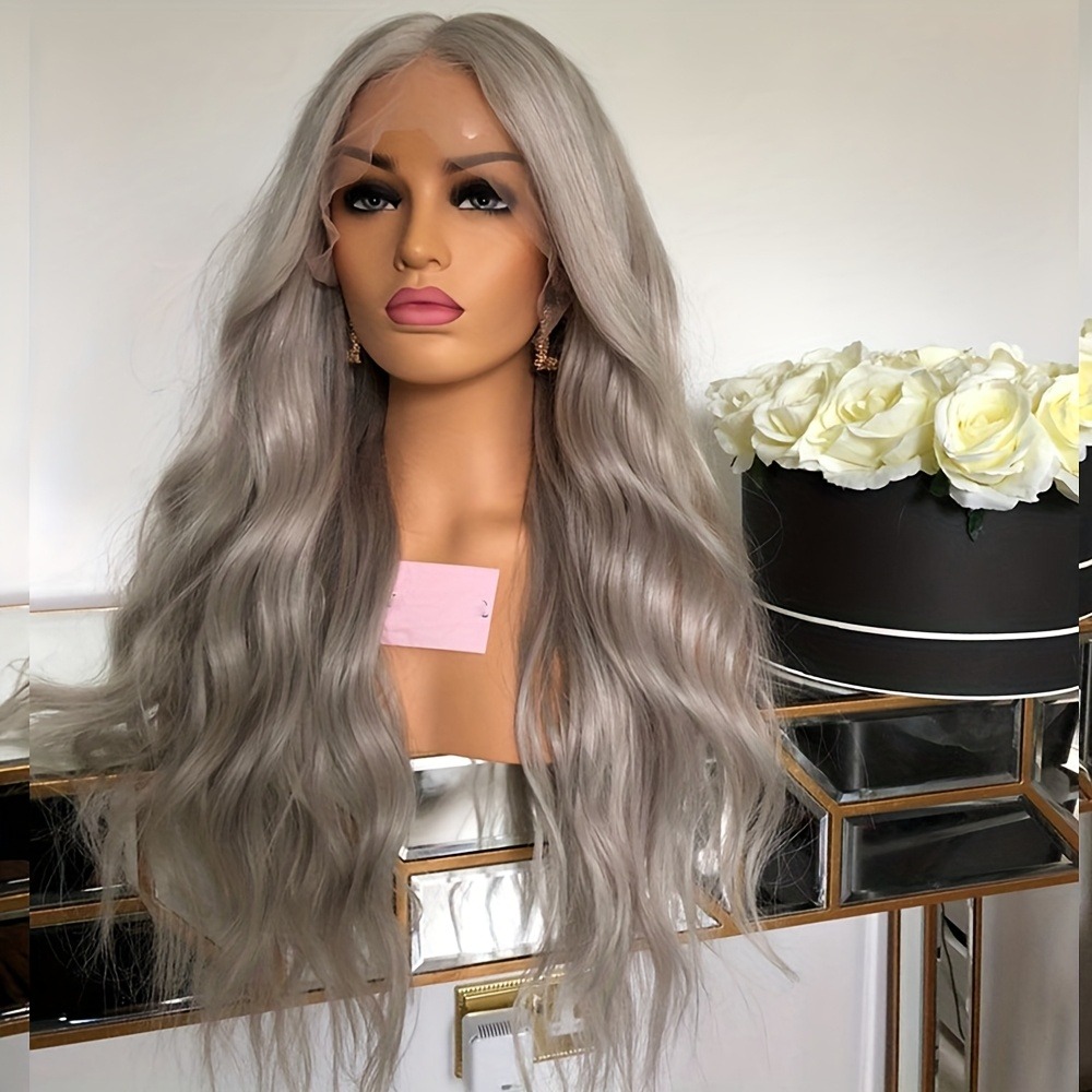 Silver Grey Human Hair Wig Body Wave 13x4 HD Transparent Lace Front Wig Pre Plucked 180% Density Glueless Lace Frontal Wig Ready To Wear Synthetic