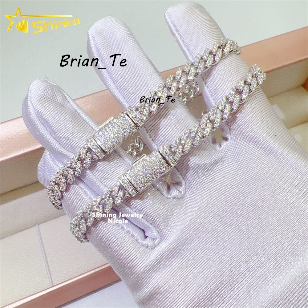 Wholesale Price Pass Diamond Tester 6mm Cuban Link Chain 925 Sterling Silver Moissanite Cuban Bracelets