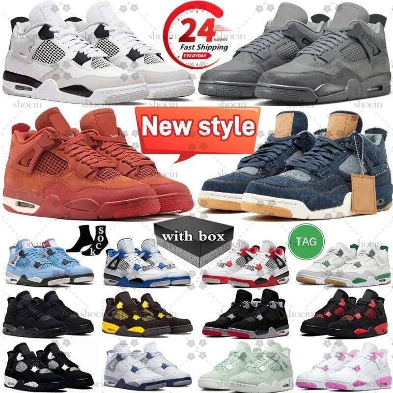 With box basketball shoes 4 Designer shoes for men women 4S shoes Military Sail Red Cement Black Cats Thunder Oreo Cool Grey Blue University Snekaers