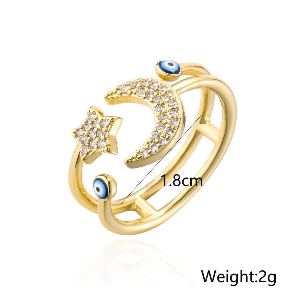 Fashion Designer Star and Moon Design Geometric Open Ring Oil Drop Demon Eye Jewelry