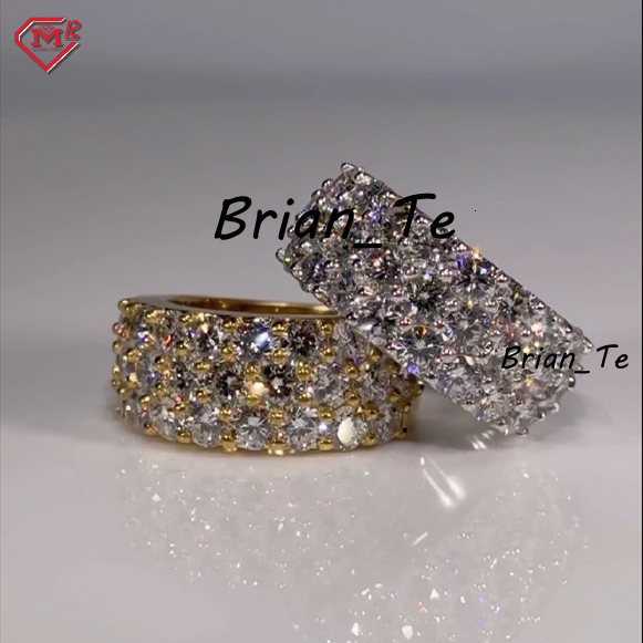 Custom Hiphop Moissanite Ring Fully Iced Out 925 Silver Gold Plated Thick Men Ring Wedding Ring