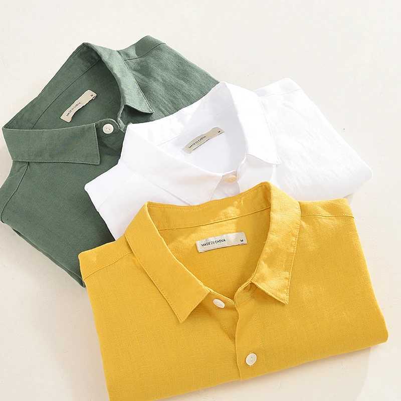 100% Linen new brand Italy casual solid shirt men fashion comfortable yellow shirts men chemise camisa tops mens clothes Y250819