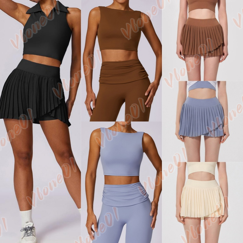 New Womens Yoga Tank Tops Yoga Skirt Comfortable Tennis Skirt Women Gym Sleeveless Fitness Yoga Bra Tank Workout Golf Skirt Yoga Sets