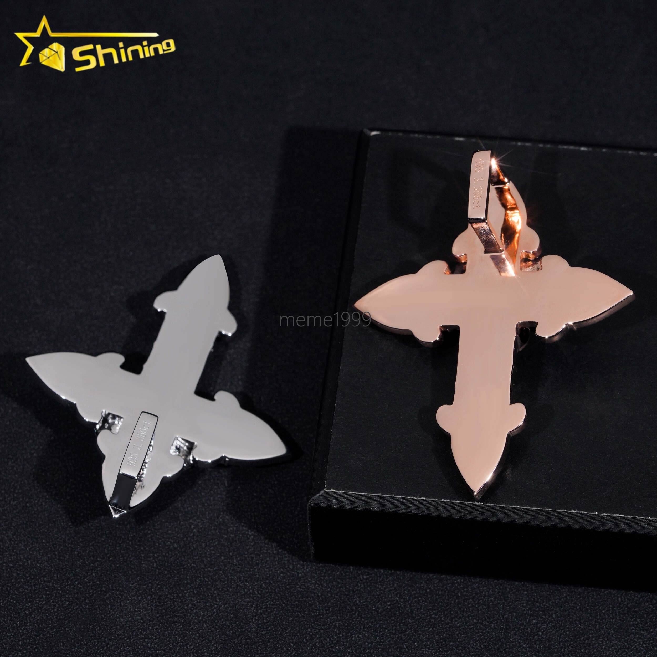 Hip Hop Style 3D Charms 925 Sterling Silver Solid 2.5 Tall Iced Out Custom Rose Cross Moissanite Pendant