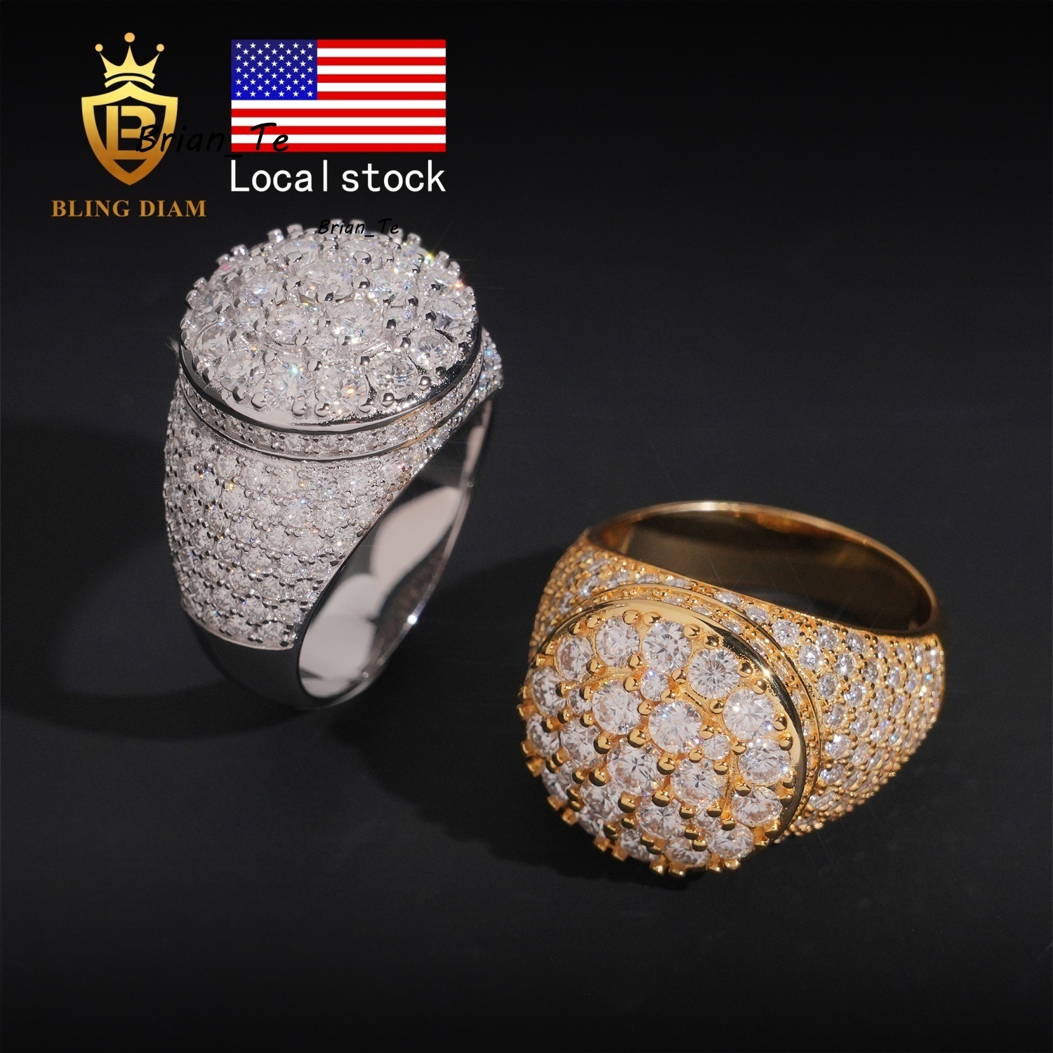 Hip Hop Jewelry Ring S925 Sterling Silver Ice Out Vvs Moissanite Pass Diamond Tester Resin Flower Finger Rings for Men