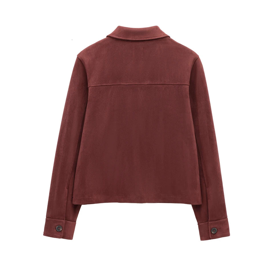 TRAF Womens Suede Texture Jacket 2025 Fashion Long Sleeve Cropped Coat Casual In Outerwear 250815