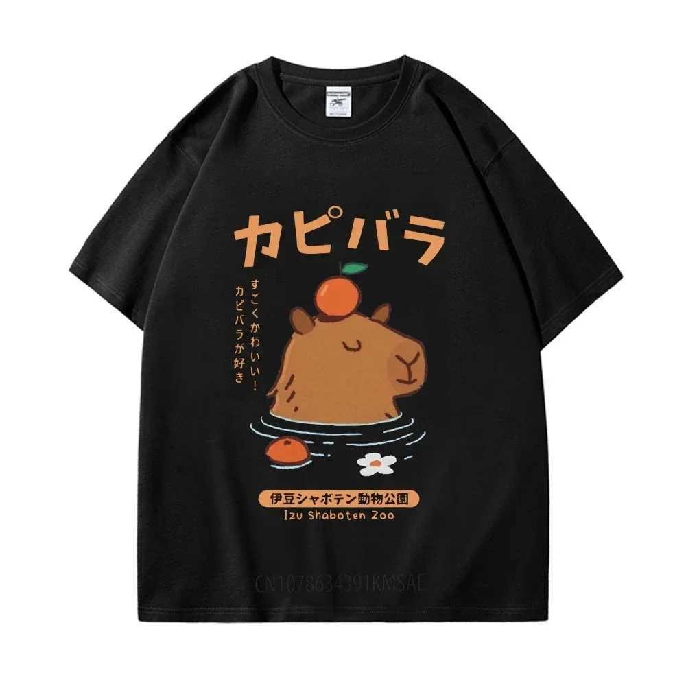 Capybara Japanese hot spring graphic T-shirt high-quality 100% pure cotton mens short-sleeved T-shirt Kapiba pattern casual top Y250819