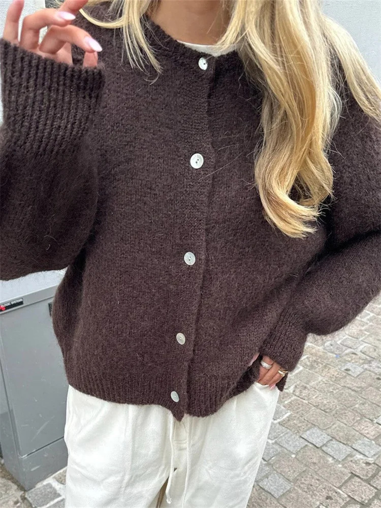 Womens Knit Outerwear Solid Color Cardigan Fuzzy Long Sleeve Button Down Sweater Soft Knit Tops 250820