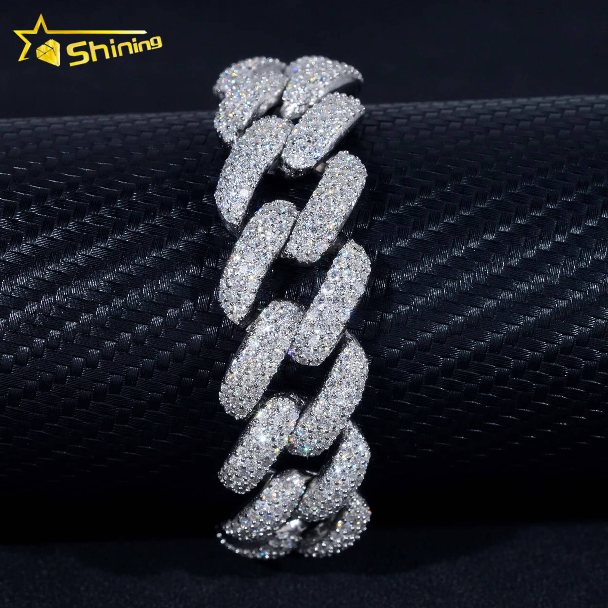 High Quality Mens Iced Out Jewelry Three Rows 20mm Silver 925 Moissanite Hip Hop Cuban Link Bracelets