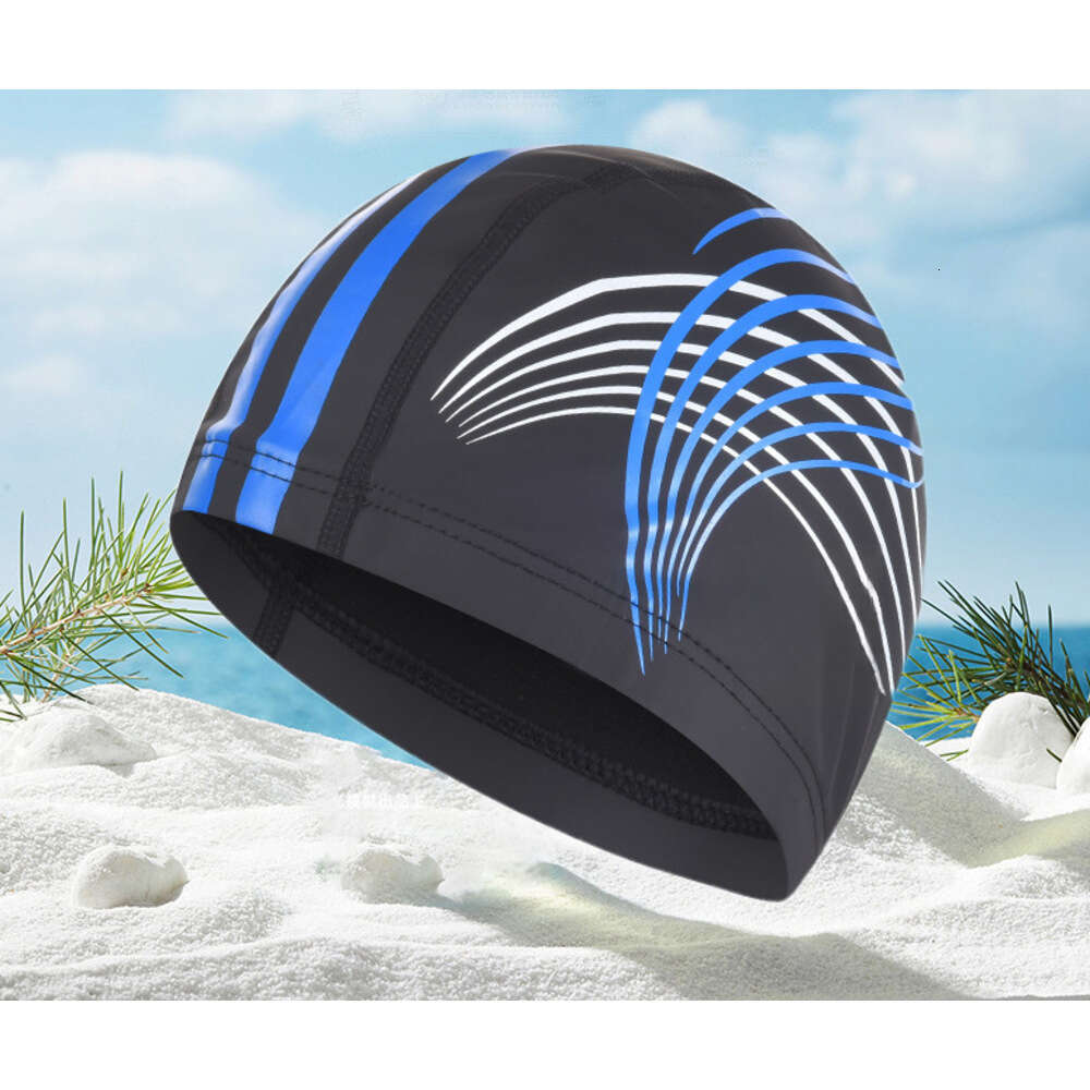Adult Swim Fashion Print Ear Protection Non-Tightening Long Hair PU Unisex Training Swimming Cap