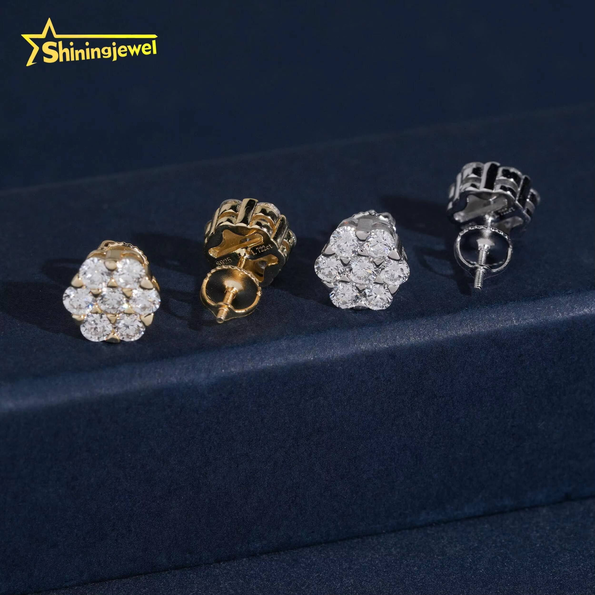 Daily Fashion Design Sparkling Earrings Stud Flower Shape 925 Sterling Silver Lab Diamond Cluster Stud Earrings