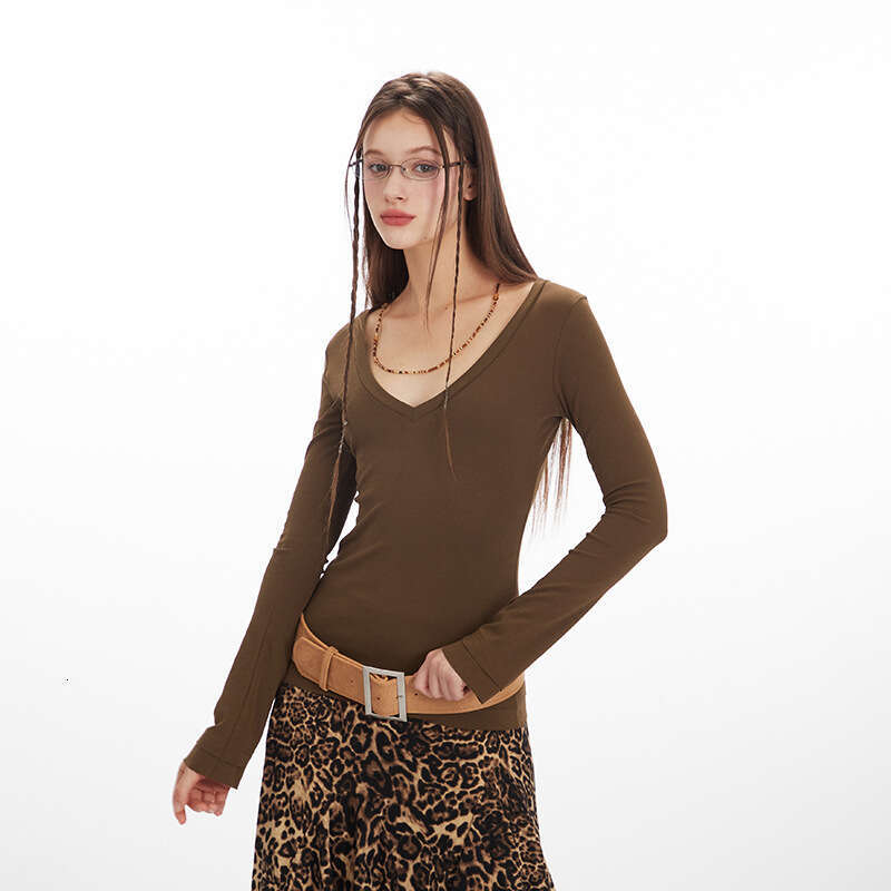 Heyhenry Spicy Girl Style V-Neck Long Sleeve T-Shirt Spring Autumn 25 New Slim Fit Inner Layer Base Shirt Top For Women B5