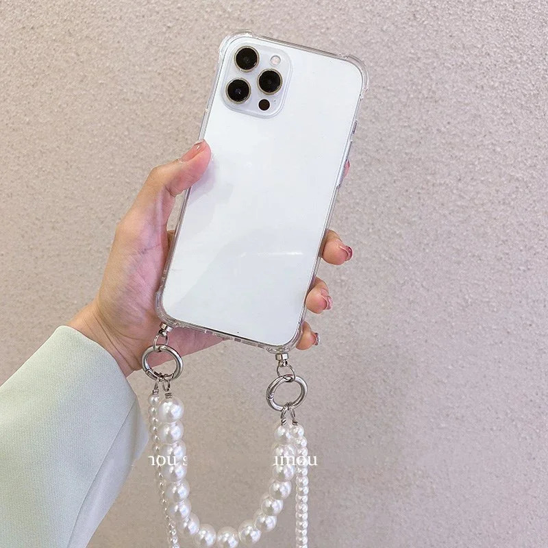 Pearl Bracelets Chain Crossbody Necklace Lanyard Phone Case For 16 14 15 13 11 12 Pro Max Cover 250818