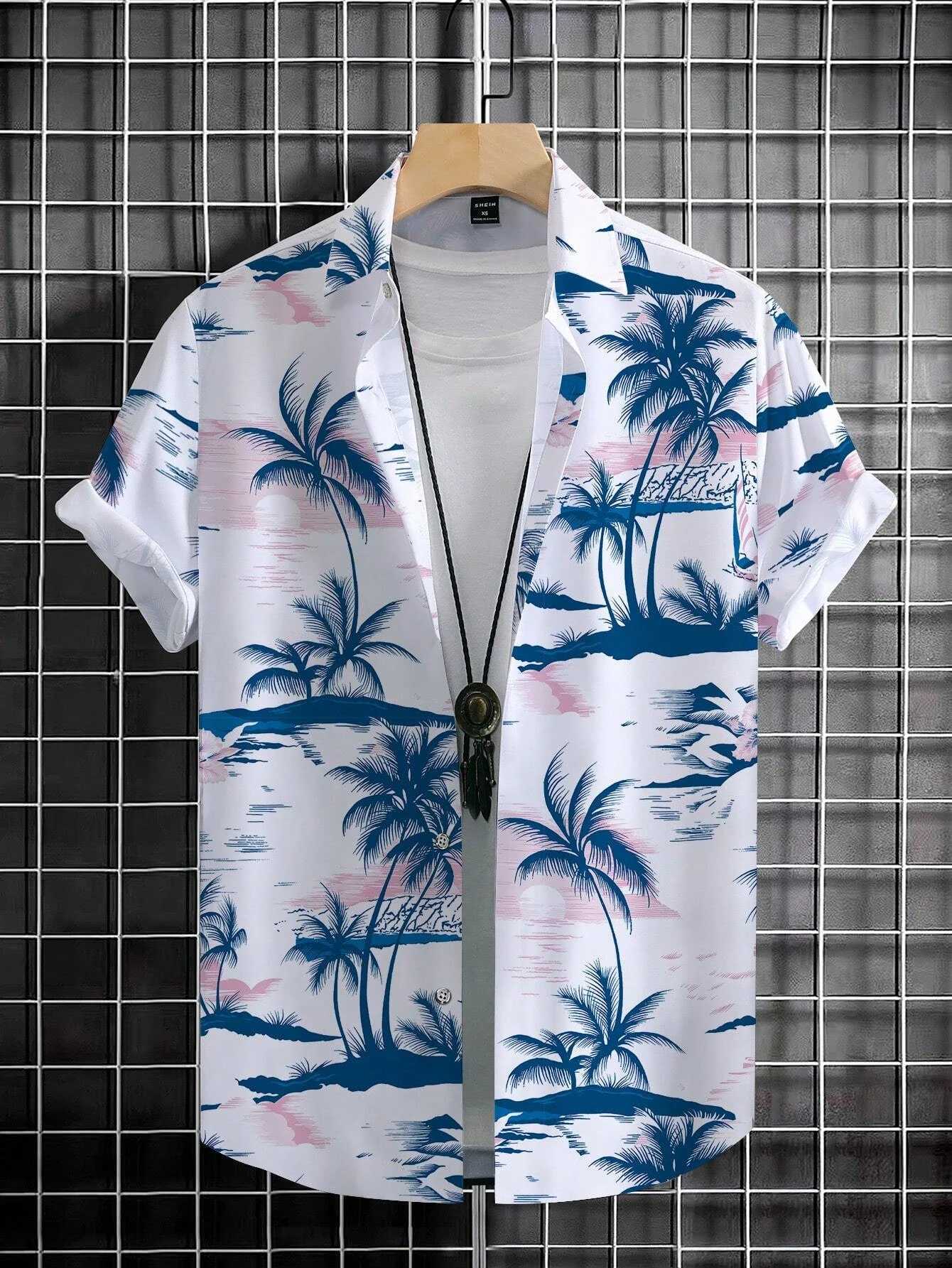 Hawaiian Style Fresh Coconut Print Mens Short-sleeved Fashion Shirt Mens Summer Outdoor Vacation Fashion Short-sleeved Shirt Y250819