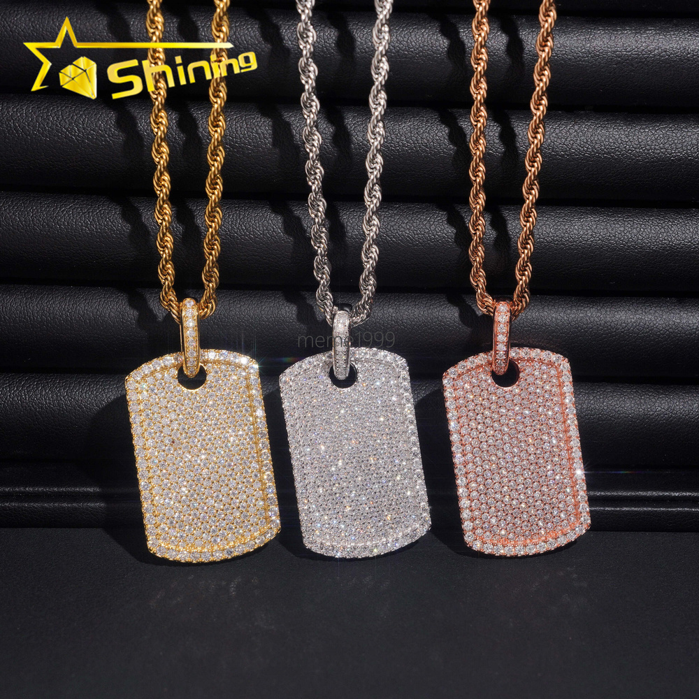 Wholesale Iced Out Baguette Mossanite Tag Pendant 925 Sterling Silver VVS Moissanite Diamond Pendant Fine Jewelry Ready to Ship