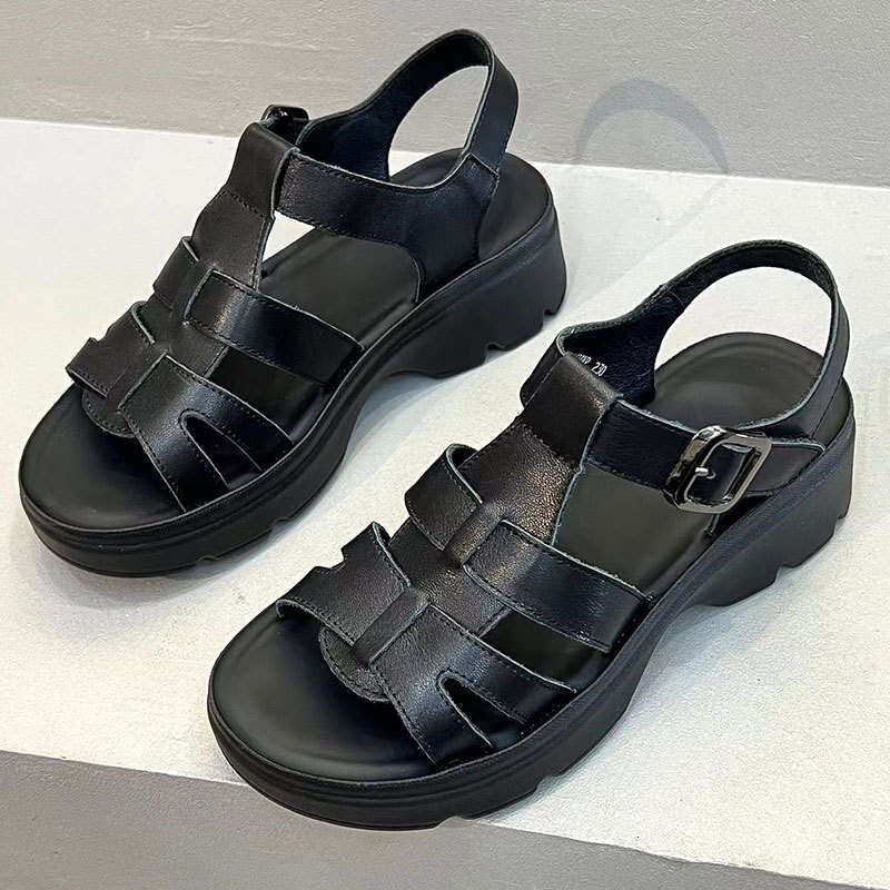 2025 New Roman Summer Outdoor Casual Height-Increasing Leather Sandals Woven Non-Slip Travel Beach Shoes for Women