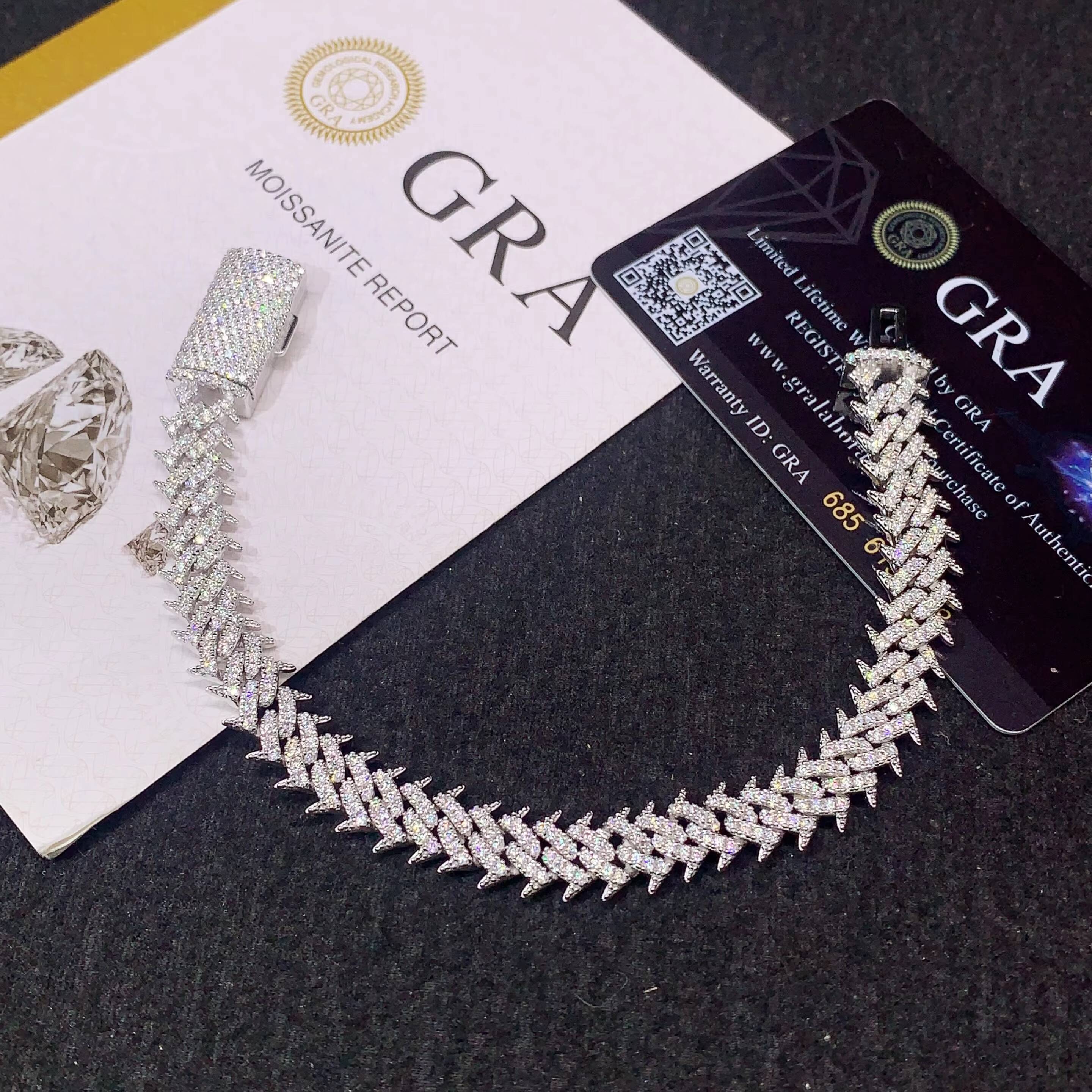 Fine Jewelry 925 Silver 10MM Thorns Spike Design Moissanite Cuban Bracelet Custom Men Iced Out Hip Hop Cuban Link Chain