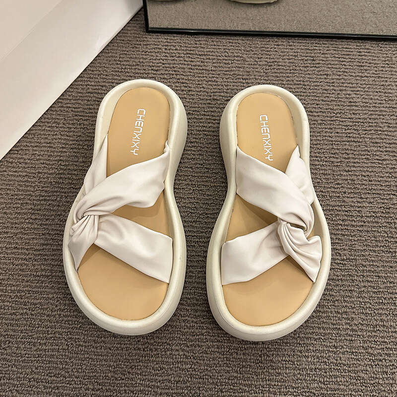 Super Soft Cloud Cross Knot Thick Sole 2023 Summer New Casual One-Strap Buckle Sandals for Women