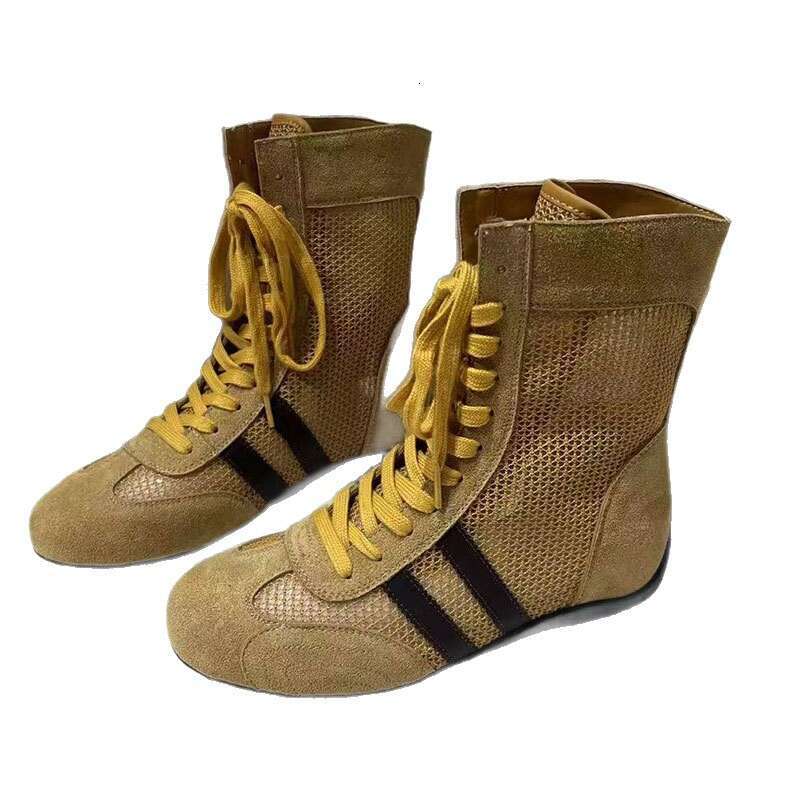 2025 New Breathable Boxing for Women Fishnet Martin Mid-Calf Hollow Mesh Boots Casual Sports High-Top Training Shoes