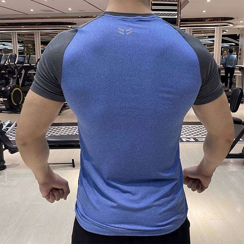 Men Short Sleeve Running Shirt Sports Outdoor Jogging Tops Gym Dry Fit Training Ice Silk Summer Elastic T-Shirt