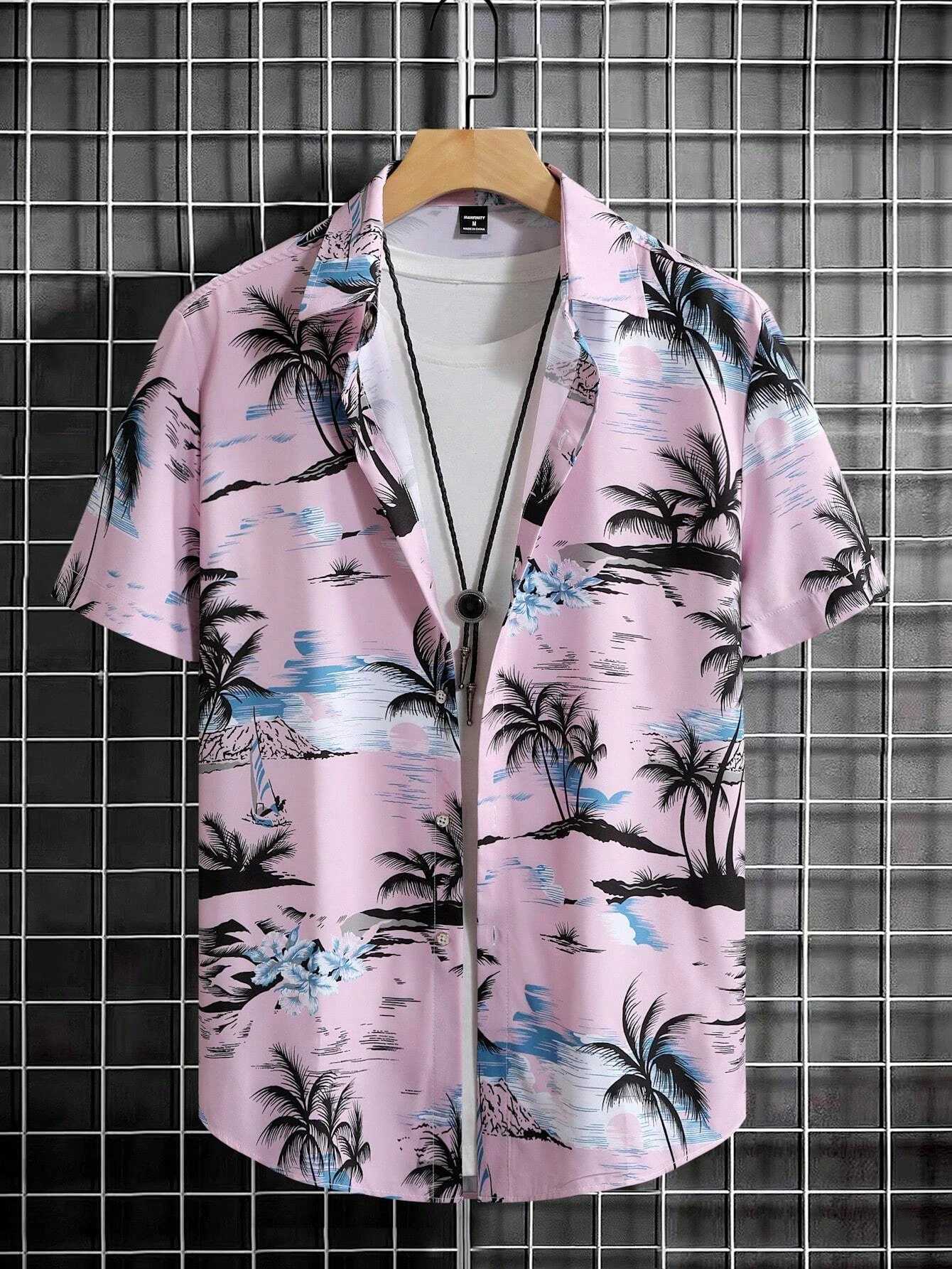 Hawaiian Style Fresh Coconut Print Mens Short-sleeved Fashion Shirt Mens Summer Outdoor Vacation Fashion Short-sleeved Shirt Y250819