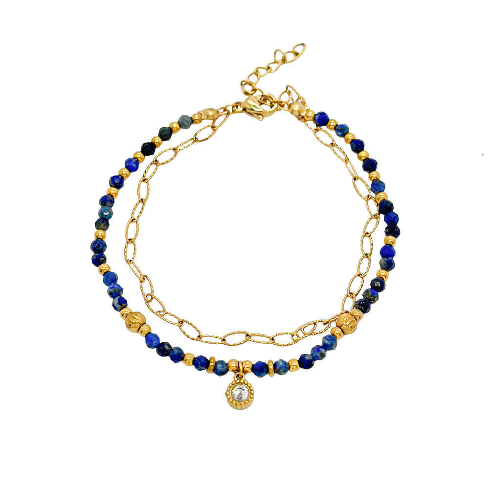 Ins Style Designer Lapis Lazuli French Design Natural Stone Bracelet Stainless Steel Gold-Plated Jewelry