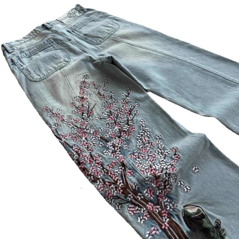 Plum Blossom Embroidery 2025 New Denim Style Street Trendy Embroidered Straight Pants Mid-Waist Jeans