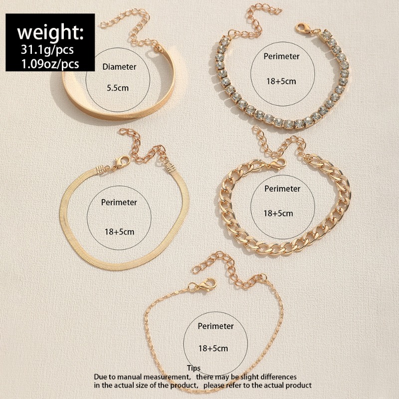 Elegant Gold & Diamonds 5-Piece Combined Bracelets - Chic Minimalist Jewelry Collection