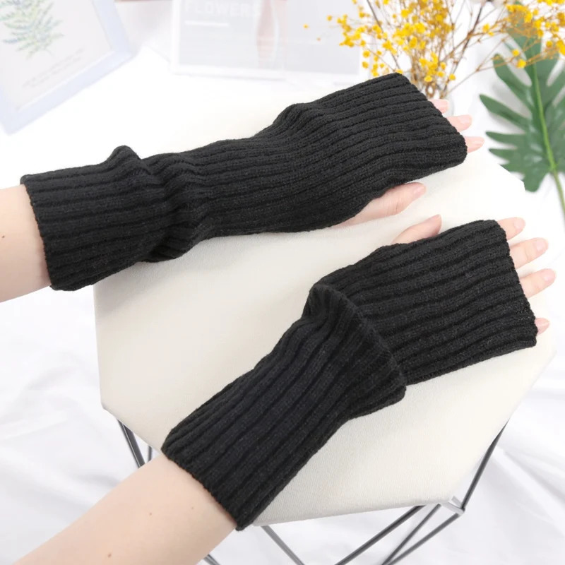 Women Long Fingerless Gloves Fashion Winter Warmer Mitten Arm Sleeve Casual Soft Girl Goth Clothes Punk Cosplay Accessories 250811