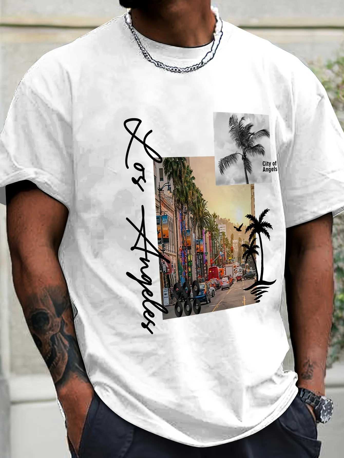 Mens summer 100% pure cotton fashionable casual sports loose pattern print round neck short sleeved T-shirt top Y250819