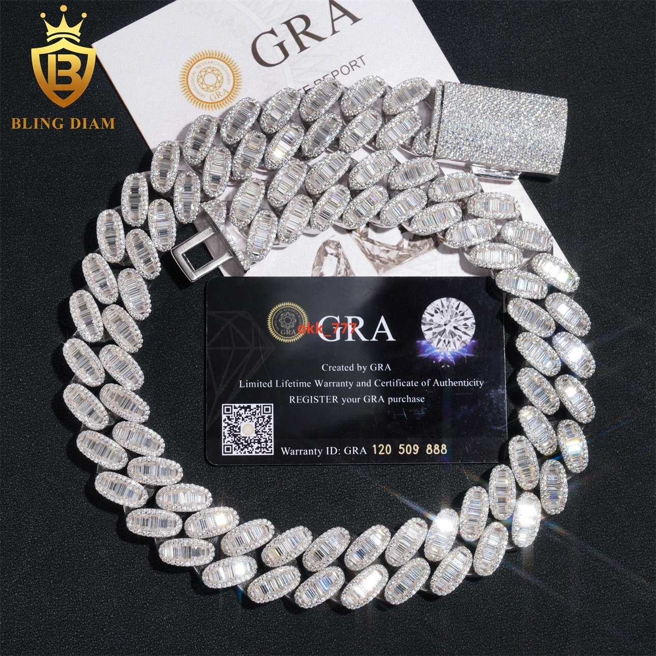 Iced Out VVS Moissanite Diamond Sterling Silver 925 Hip Hop Fine Jewelry VVS Moissanite Diamond Miami Cuban Link Chain Necklace