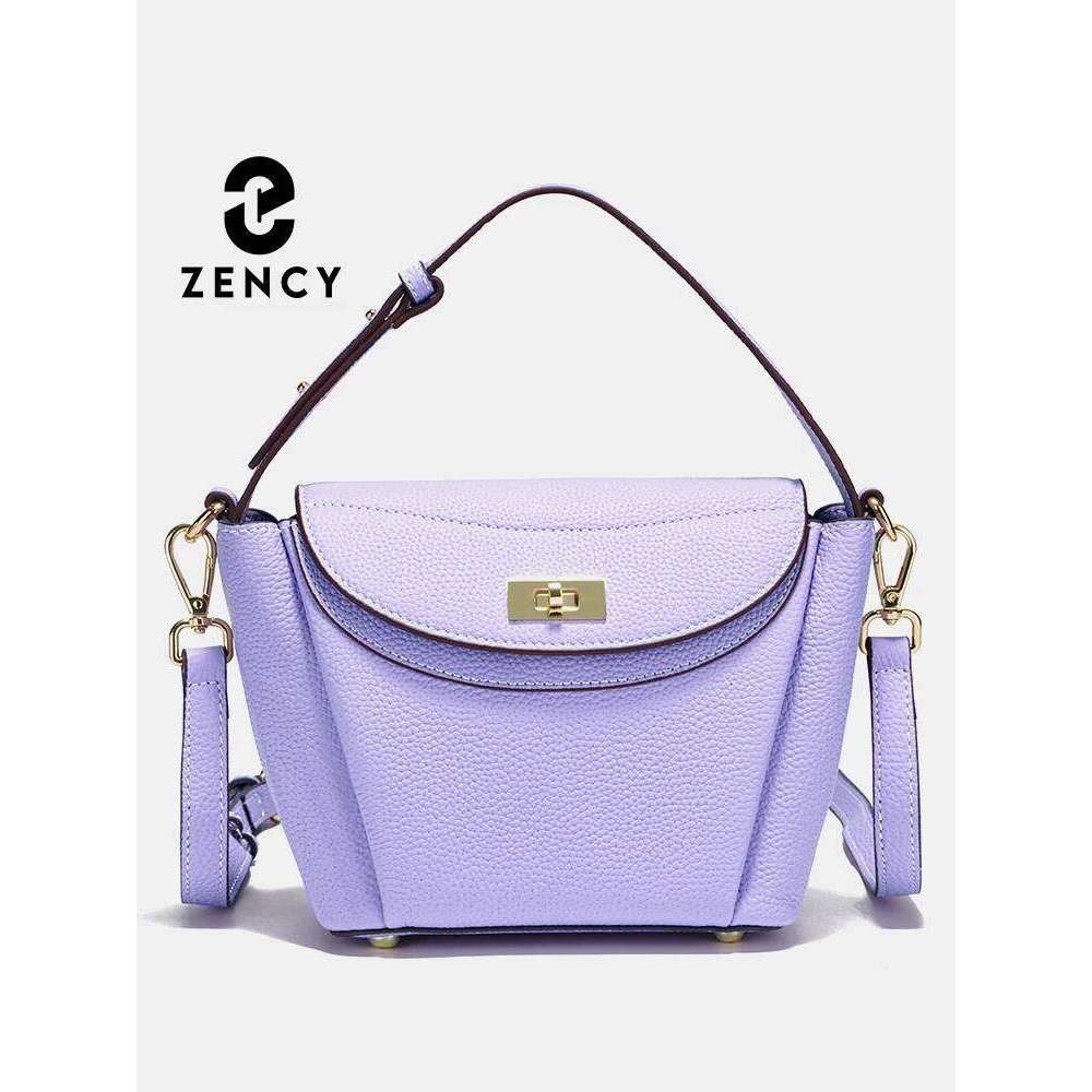 Zency Genuine Leather Tote For Women Elegant High End Shoulder Crossbody Handbag Top Handle Bags Noble Purple Bag