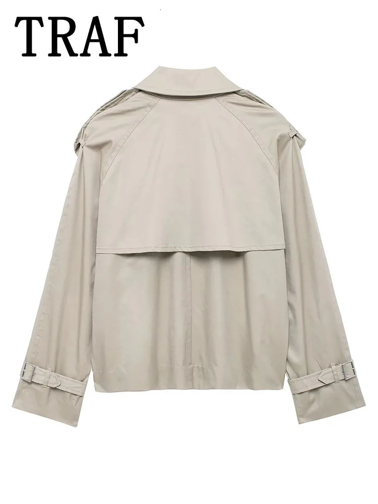 Streetwear Cropped Jacket Women 2024 Autumn DoubleBreasted Jackets for Long Sleeve Coat Woman Casual Outerwear 250815