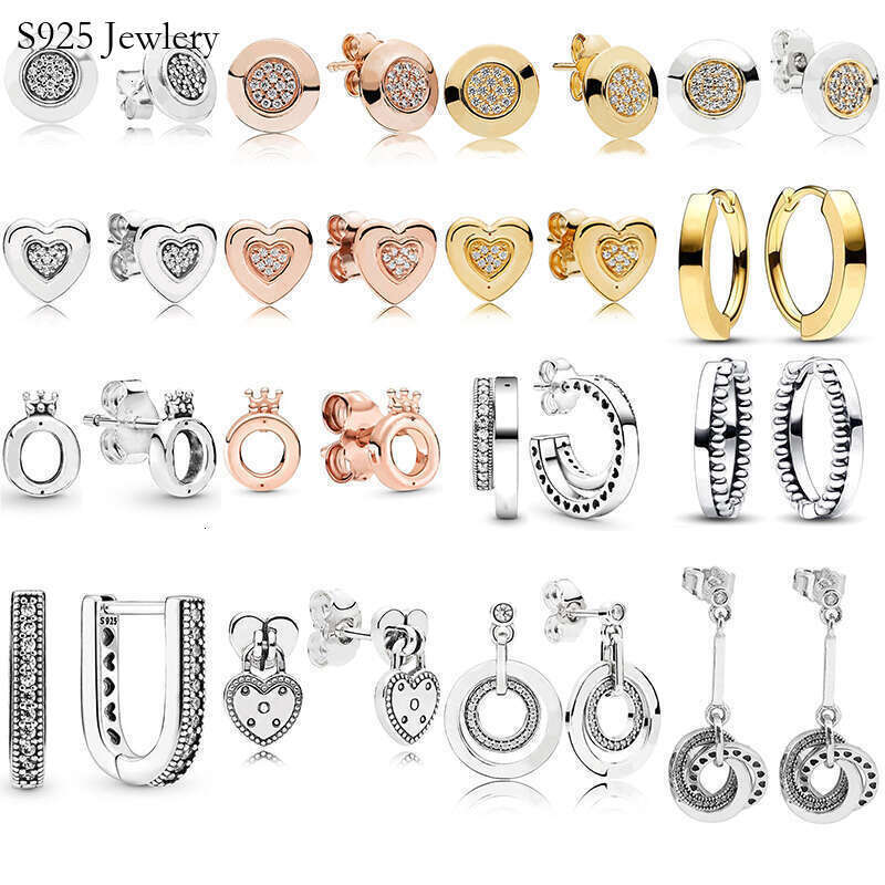 Classics earring 925 Sterling Silver Stud Earring Love Heart Crown Hoop Signature Earrings For Women Making Wedding Party Engagement Jewelry