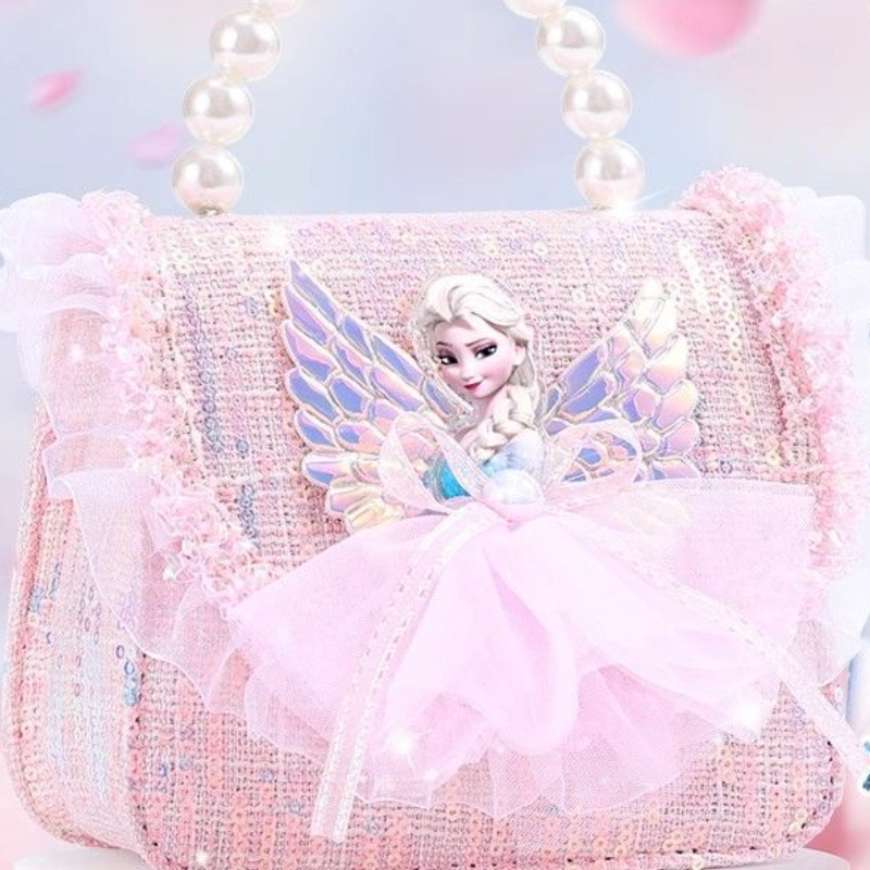 Disney Elsa handbag bag crossbody bag mesh princess handbag with 3D princess pattern design for girls' bag children's bagbag crossbody bag.