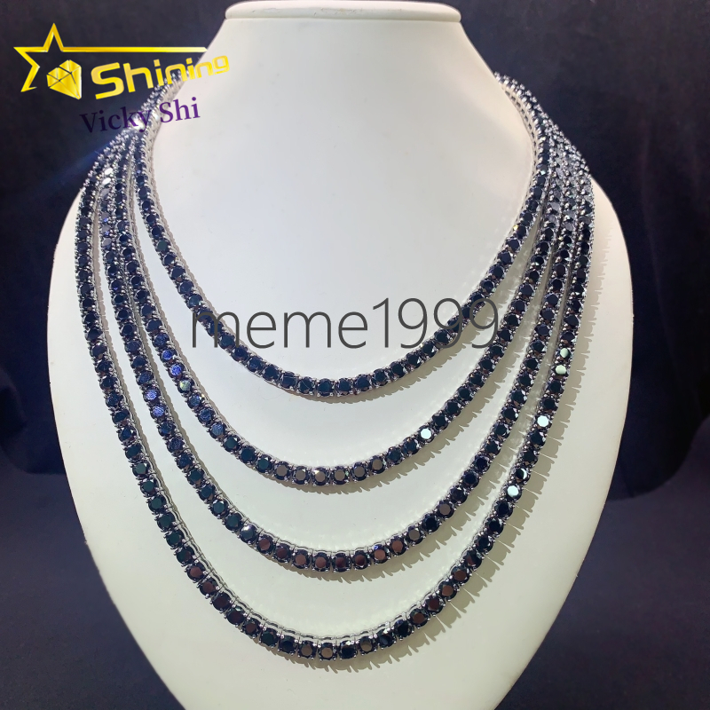 Factory Price Pass Diamond Tester 925 silver 925 silver 925 silver 5mm Black Moissanite Tennis Chain Bracelet Necklace