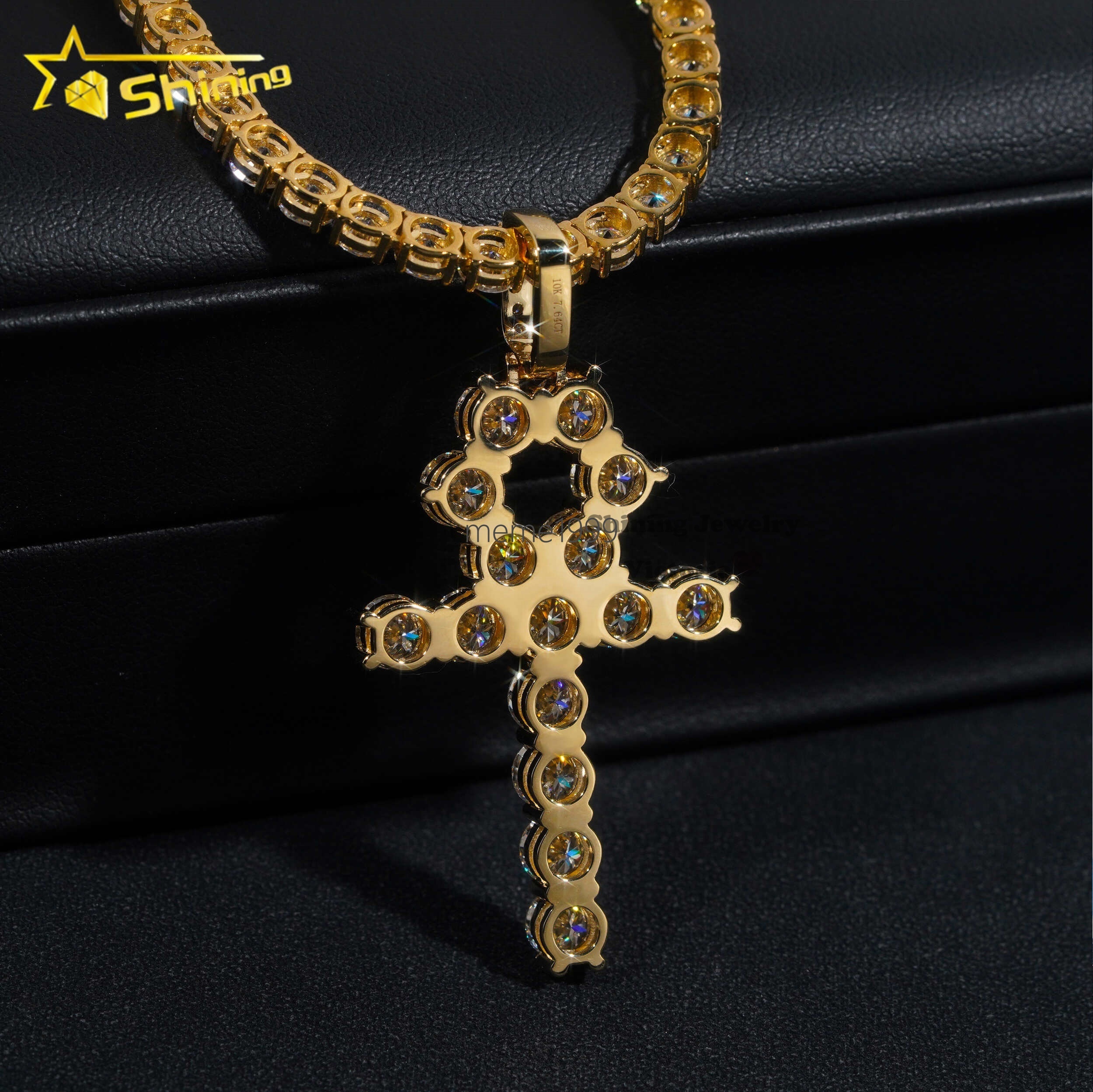 Custom Top Quality Certified Tennis Chain Diamond Hip Hop Solid Gold Jewelry 10k 14k 18k Real Gold Vvs Moissanite Cross Pendant