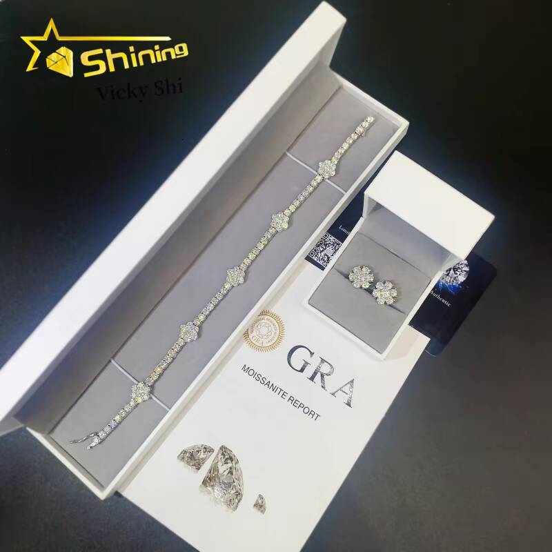 Hot Selling Flower Style Moissanite Diamond Bracelet 925 Silver 3MM Iced Out VVS Moissanite Tennis Chain Bracelet
