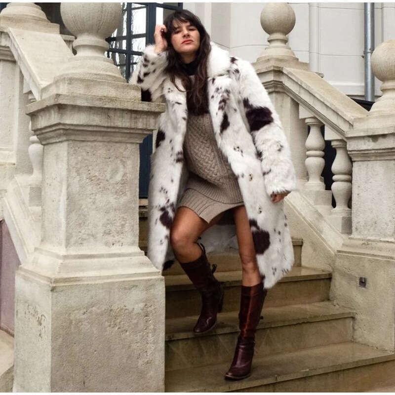 Long Faux Autumn Winter Fashion Eco-Friendly Fur Elegant Simple Coat