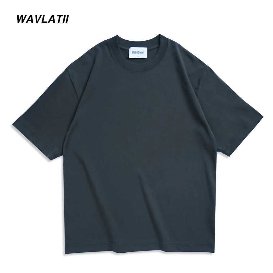 WAVLATII New Men Oversized T shirts Female 260 GSM Casual White Streetwear Tees Black Solid Basic Summer Tops for Young WMT2401 Y250819
