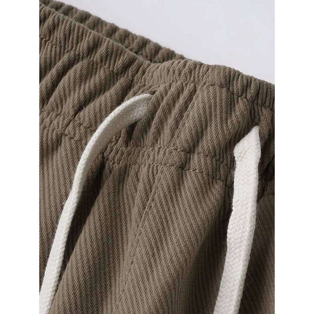 Casual Twill Knit Baggy Jogger Pants Men Brown Solid Color Sport Jogging Sweatpants 500g Outdoor Walking Gary Work Trousers