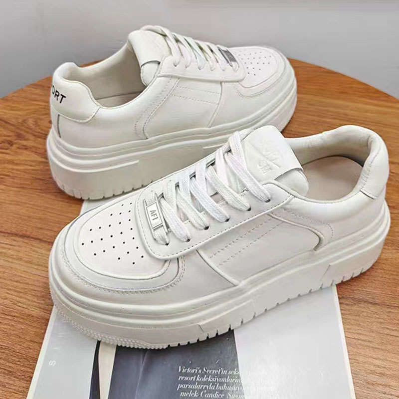 2025 New Genuine Leather 5.5CM Height-Increasing Platform Sole White Sneakers for Women Spring Summer Breathable Casual Versatile Board Shoes